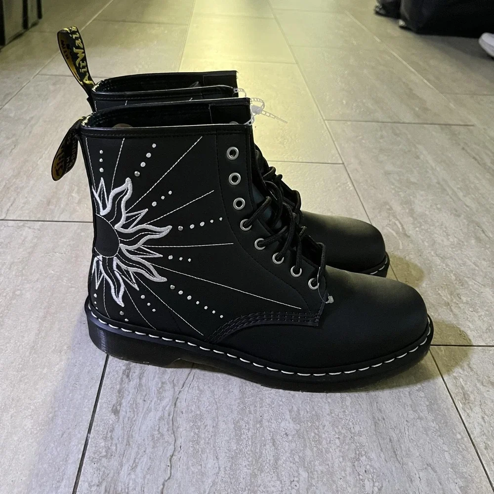 Dr. Martens 1460 Solar Flare Boots Mens Size 12 Black Leather Sun Embroidered